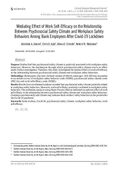 (PDF) Mediating Effect of Work Self-Efficacy on the Relationship ...