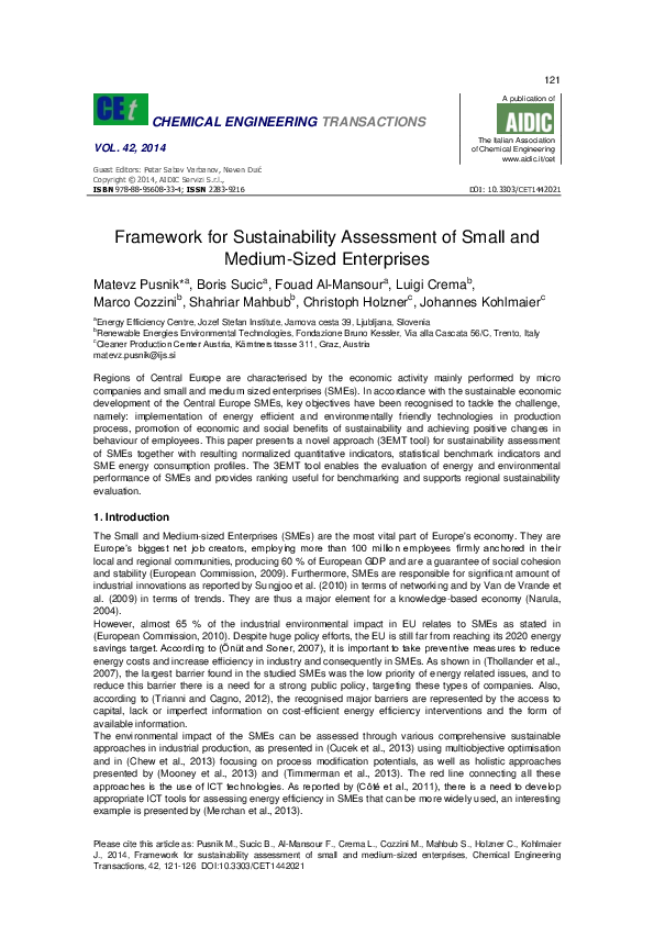 (PDF) Framework for Sustainability Assessment of Small and Medium-Sized ...
