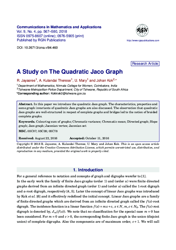 (PDF) A Study on the Quadratic Jaco Graph