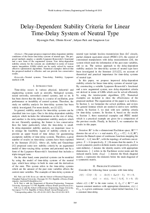 (PDF) Delay-Dependent Stability Criteria for Linear Time-Delay System ...