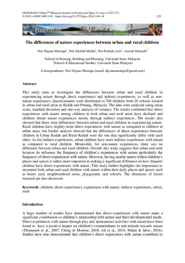 (PDF) The differences of nature experiences between urban and rural ...