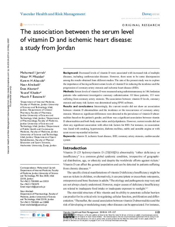 (PDF) The association between the serum level of vitamin D and ischemic ...