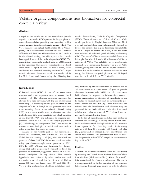 (PDF) Volatile Organic Compounds (VOC) as new biomarkers for colorectal ...