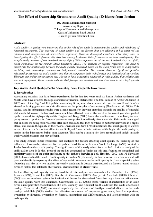 (PDF) The Effect of Ownership Structure on Audit Quality: Evidence from ...