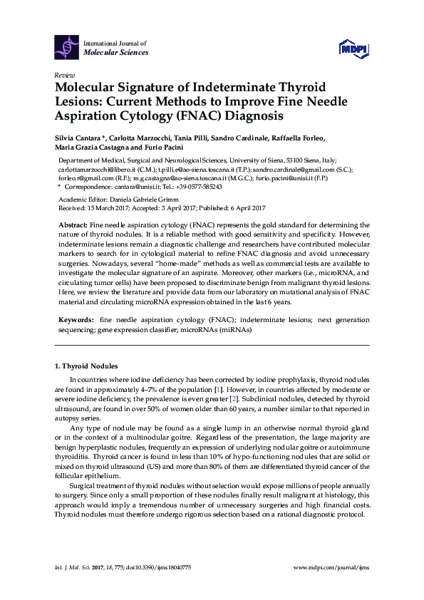 (PDF) Molecular Signature of Indeterminate Thyroid Lesions: Current ...