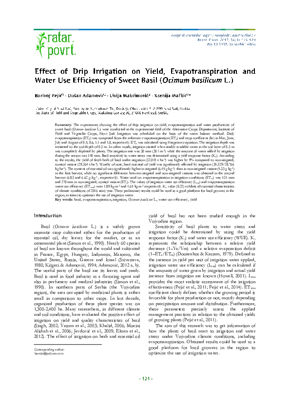 (PDF) Effect of drip irrigation on yield, evapotranspiration and water ...