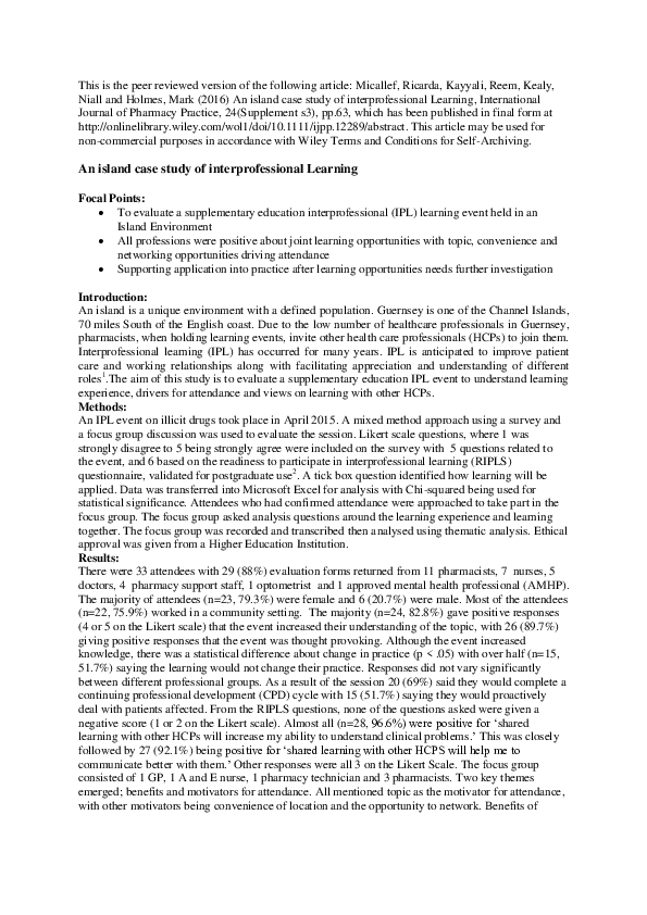 (PDF) An island case study of interprofessional learning