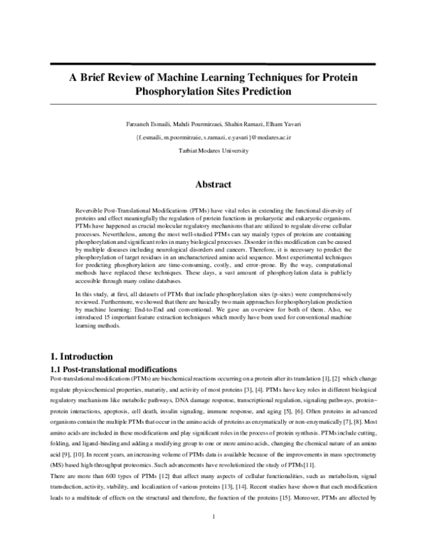 (PDF) A Brief Review of Machine Learning Techniques for Protein ...