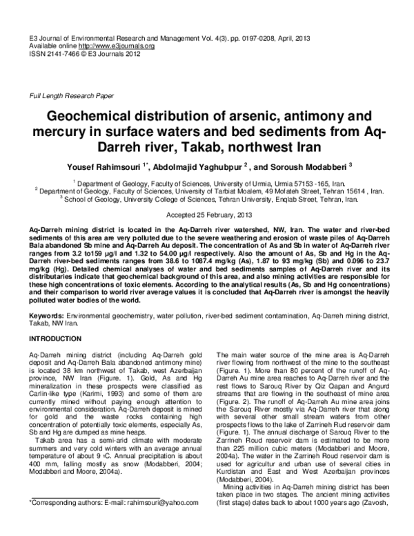 (PDF) Geochemical distribution of arsenic, antimony and mercury in ...