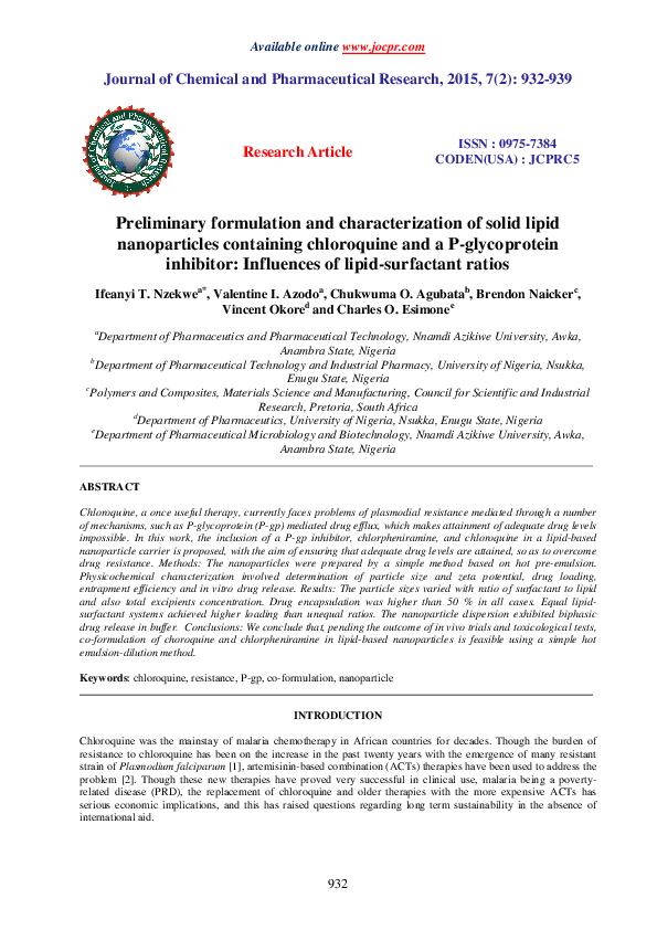(PDF) Preliminary formulation and characterization of solid lipid ...