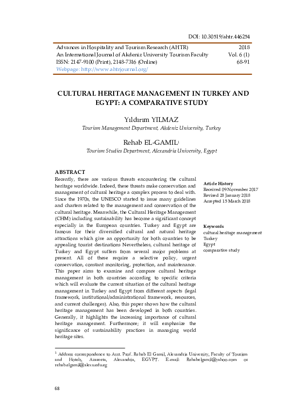(PDF) Cultural Heritage Management in Turkey and Egypt: A Comparative Study