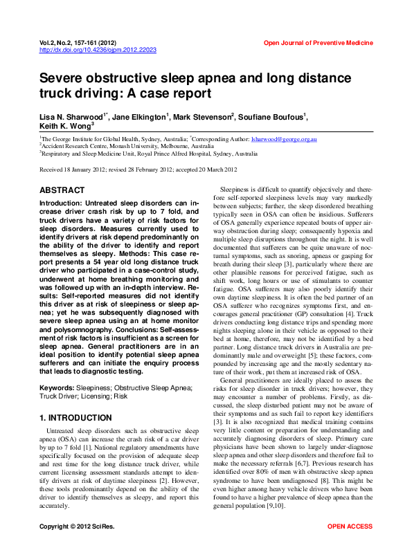(PDF) Severe obstructive sleep apnea and long distance truck driving: A ...