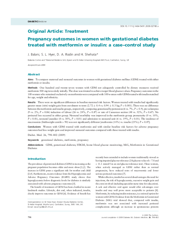 (PDF) Pregnancy outcomes in women with gestational diabetes treated ...