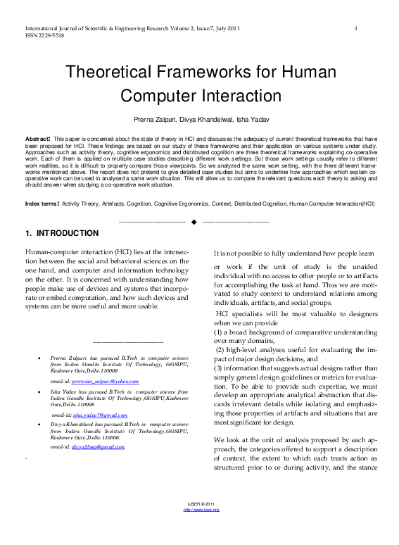 (PDF) Theoretical Frameworks for Human Computer Interaction