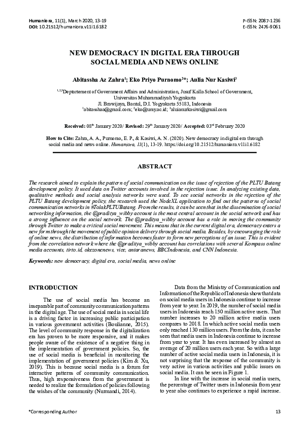 (PDF) New Democracy in Digital Era through Social Media and News Online