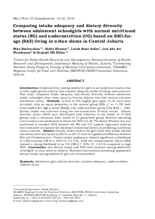 (PDF) Comparing intake adequacy and dietary diversity between ...