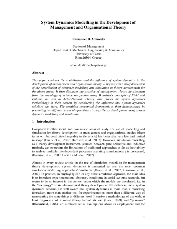 (PDF) System Dynamics Modelling in the Development of Management and ...