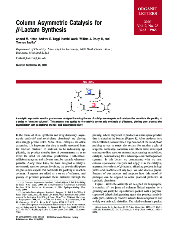 (PDF) Column asymmetric catalysis for beta-lactam synthesis
