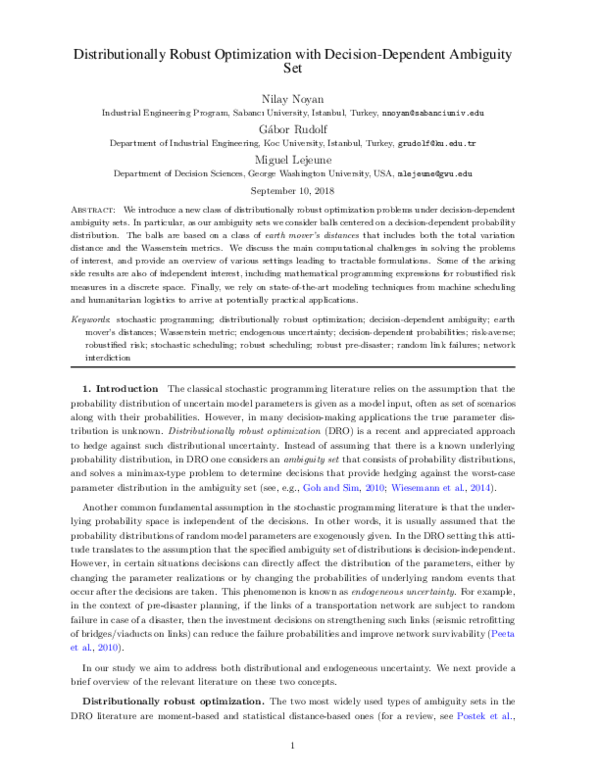 (PDF) Distributionally Robust Optimization with Decision-Dependent ...