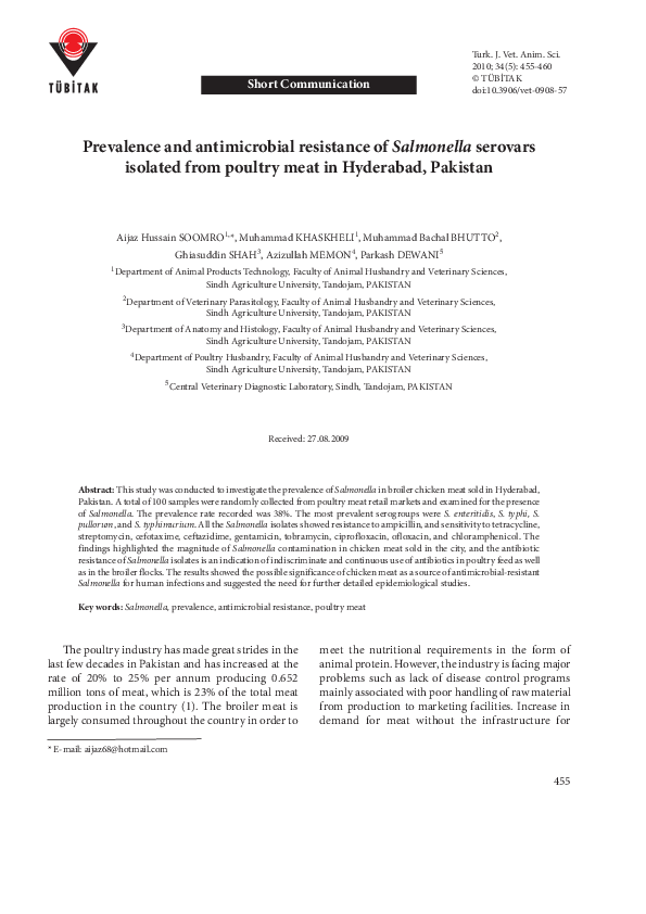 (PDF) Prevalence and antimicrobial resistance of Salmonella serovars ...