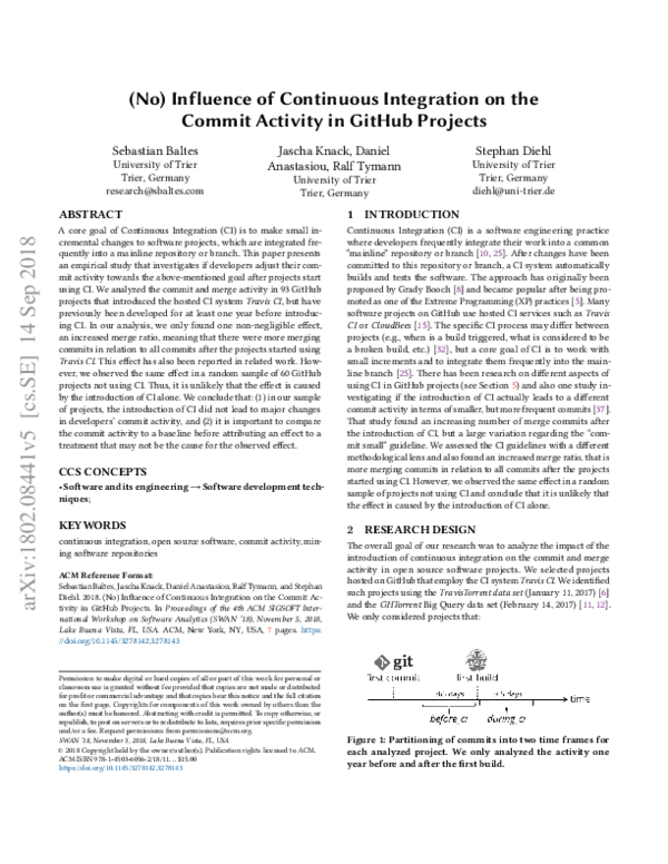 (PDF) (No) influence of continuous integration on the commit activity ...
