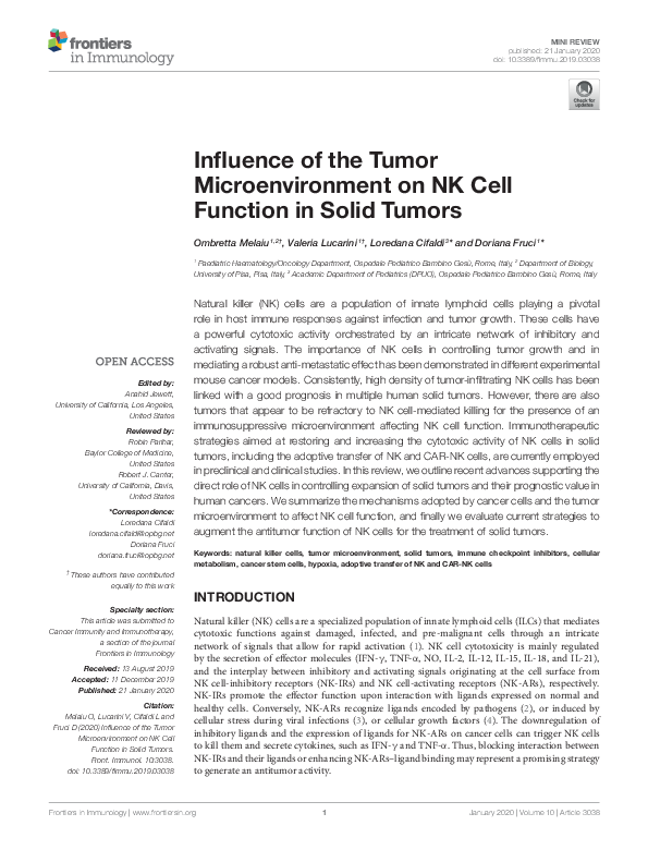 (PDF) Influence of the Tumor Microenvironment on NK Cell Function in ...