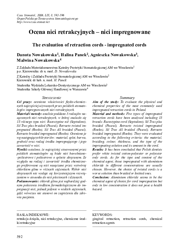 (PDF) The evaluation of retraction cords impregnated cords Agnieszka Nowakowska Academia.edu
