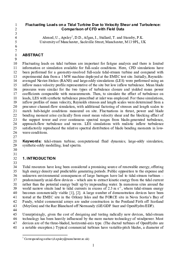 (PDF) Fluctuating loads on a tidal turbine due to velocity shear and ...