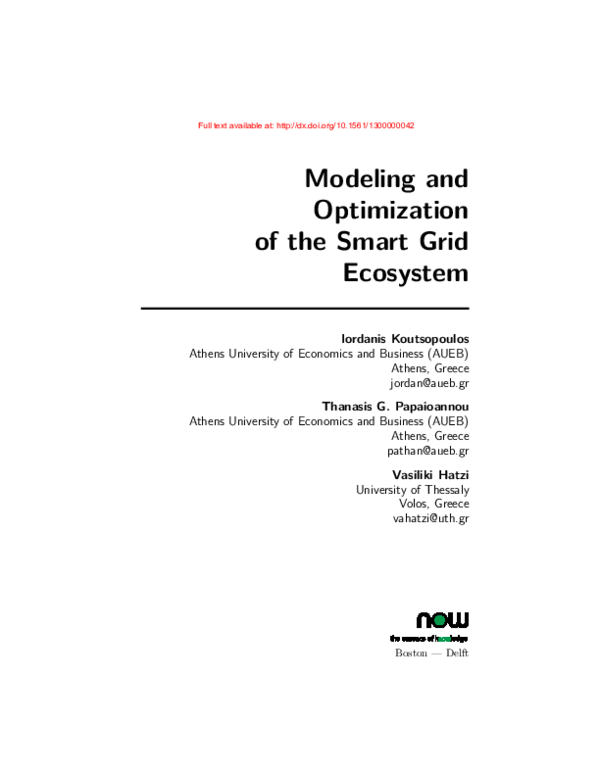 (PDF) Modeling and Optimization of the Smart Grid Ecosystem