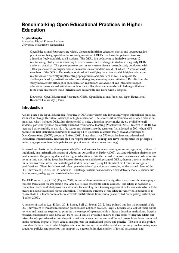 (PDF) Benchmarking open educational practices in highereducation
