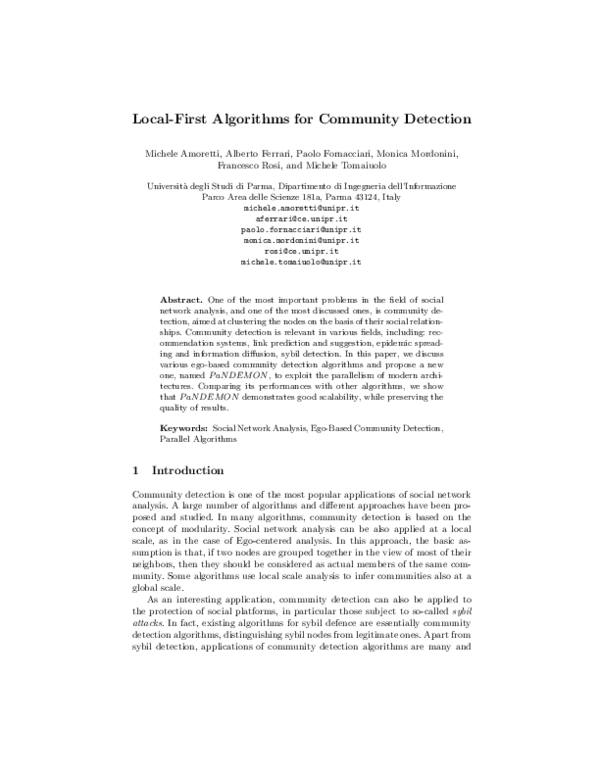 (PDF) Local-First Algorithms for Community Detection