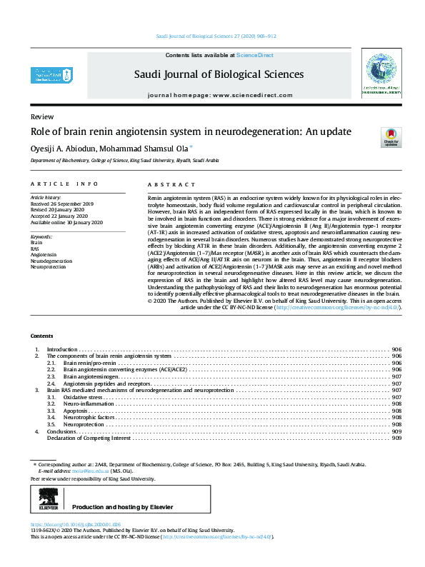(PDF) Role of brain renin angiotensin system in neurodegeneration: An ...