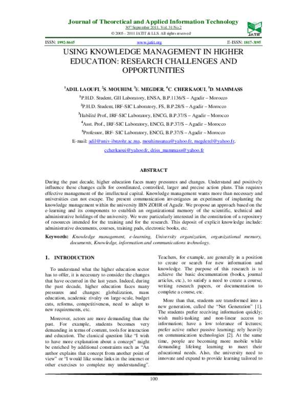 (PDF) Using Knowledge Management in Higher Education: Research ...