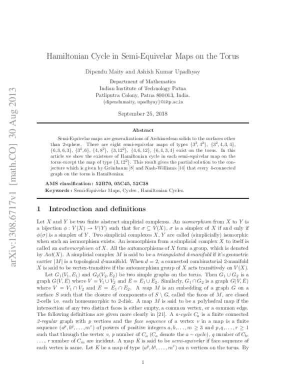 (PDF) Hamiltonian Cycle in Semi-Equivelar Maps on the Torus