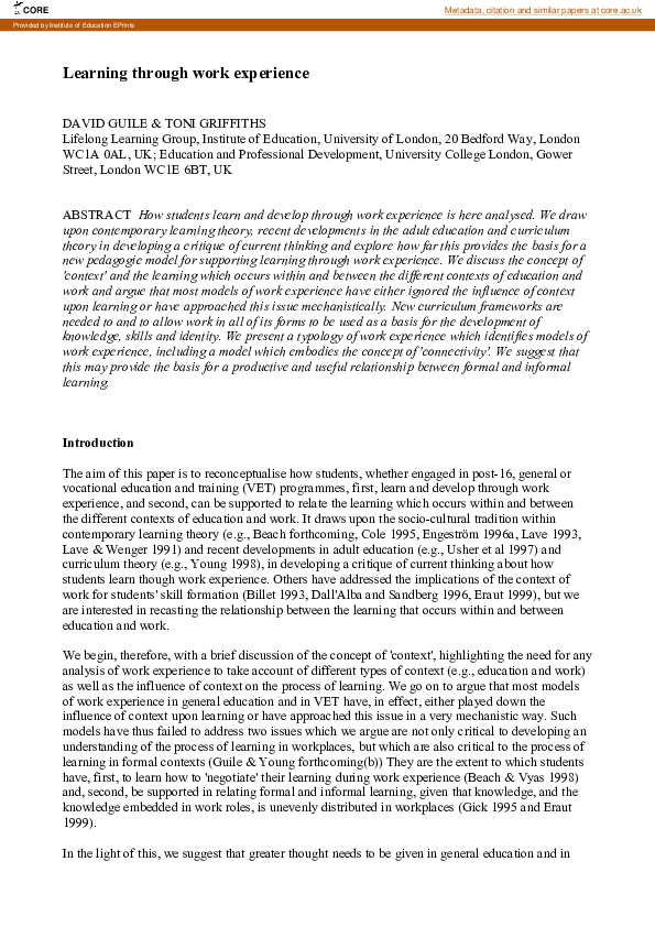 (PDF) Learning through work experience