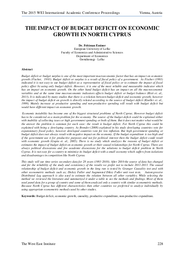 (PDF) The Impact of Budget Deficit on Economic Growth in North Cyprus