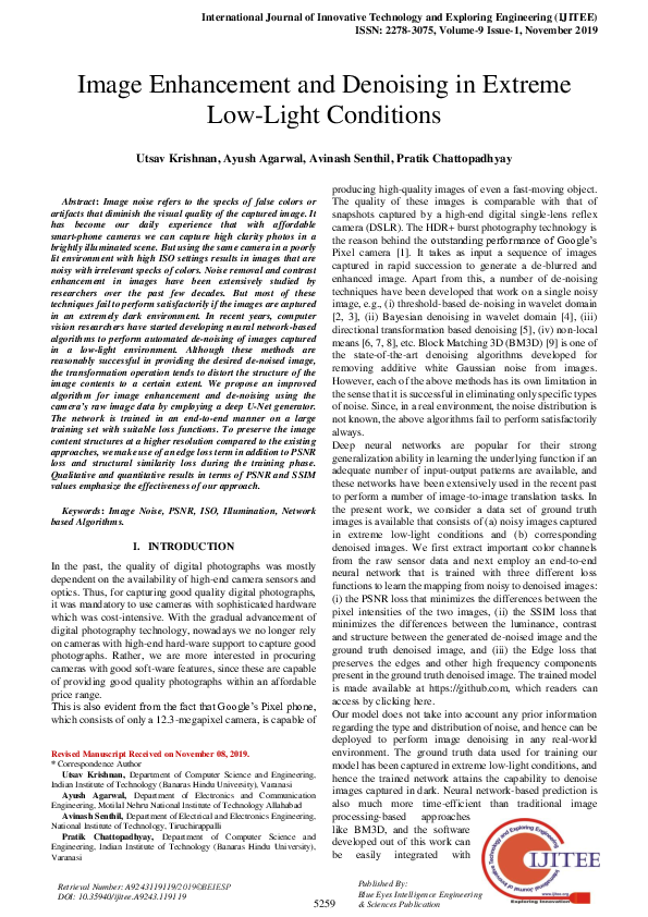 (PDF) Image Enhancement and Denoising in Extreme Low-Light Conditions
