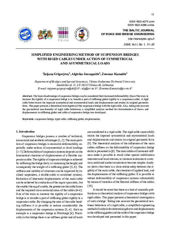 (PDF) Simplified Engineering Method of Suspension Bridges with Rigid ...