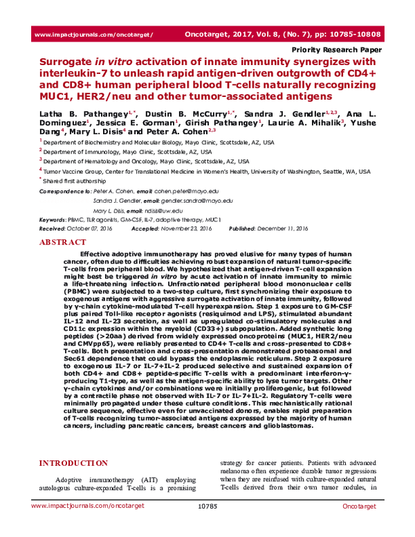 (PDF) Surrogate in vitro activation of innate immunity synergizes with ...