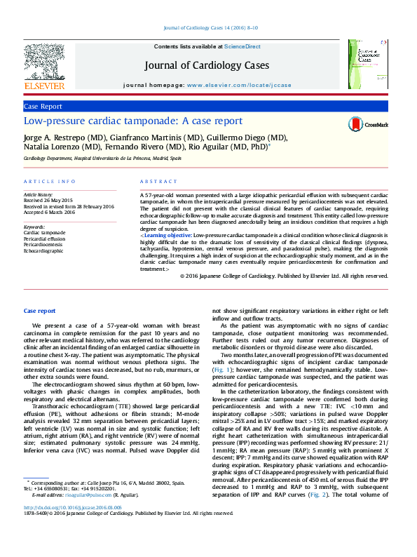 (PDF) Low-pressure cardiac tamponade: A case report