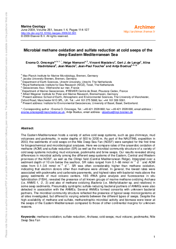 (PDF) Microbial methane oxidation and sulfate reduction at cold seeps ...