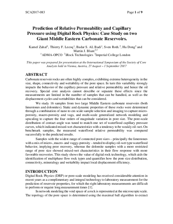 (PDF) Prediction of Relative Permeability and Capillary Pressure using ...