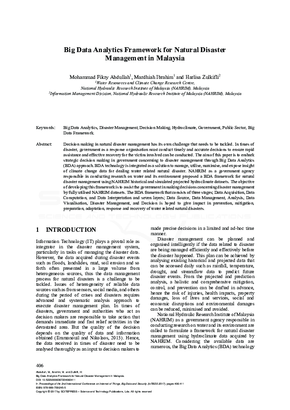 (PDF) Big Data Analytics Framework for Natural Disaster Management in ...