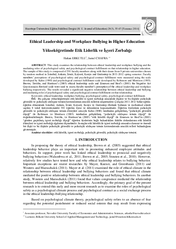 (PDF) Ethical leadership and workplace bullying in higher education