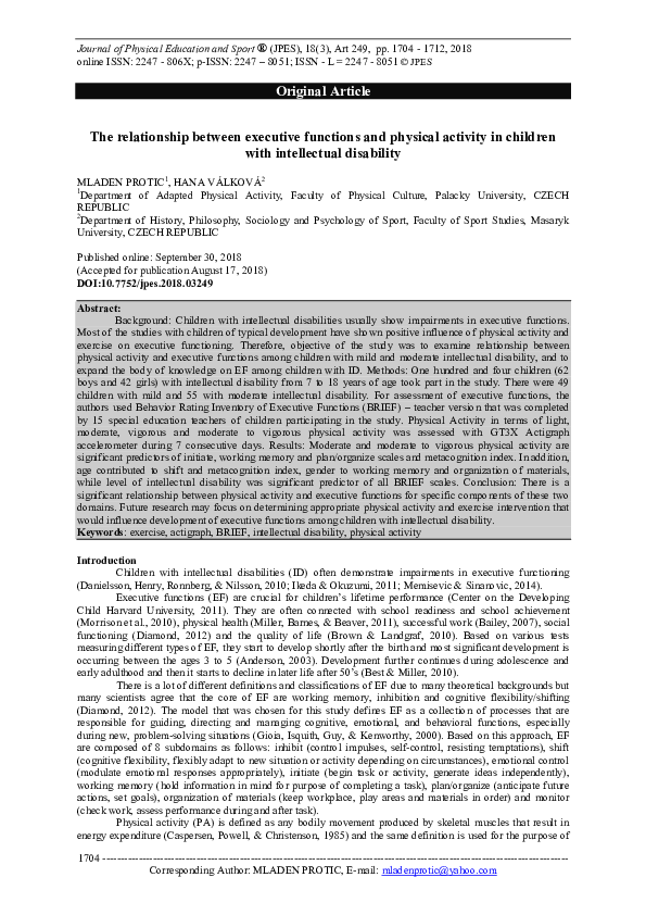(PDF) The relationship between executive functions and physical ...