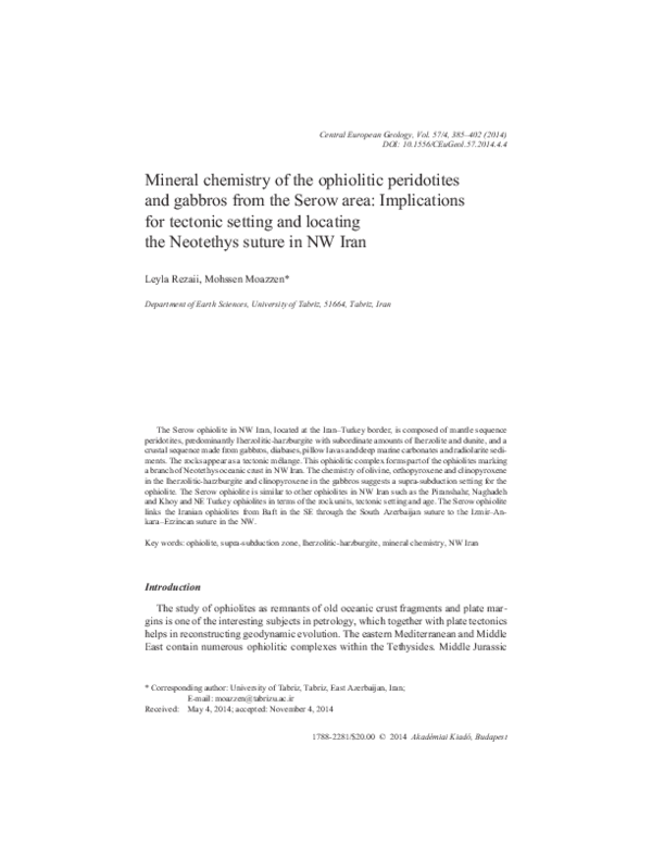 (PDF) Mineral chemistry of the ophiolitic peridotites and gabbros from ...