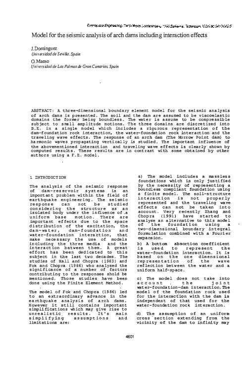 (PDF) Model for the seismic analysis of arch dams including interaction ...