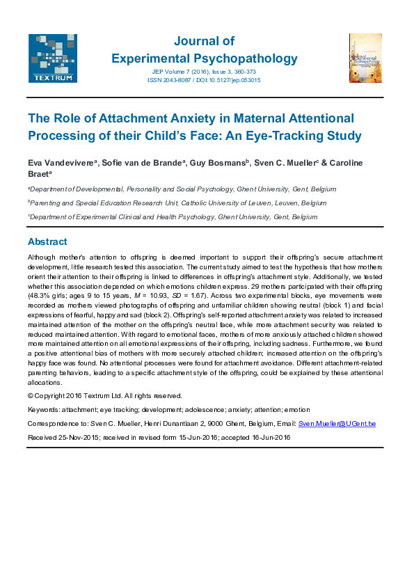 (PDF) The role of attachment anxiety in parent’s attentional processing ...