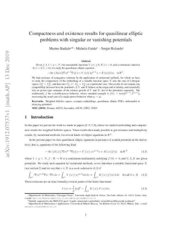 (PDF) Compactness and existence results for quasilinear elliptic ...