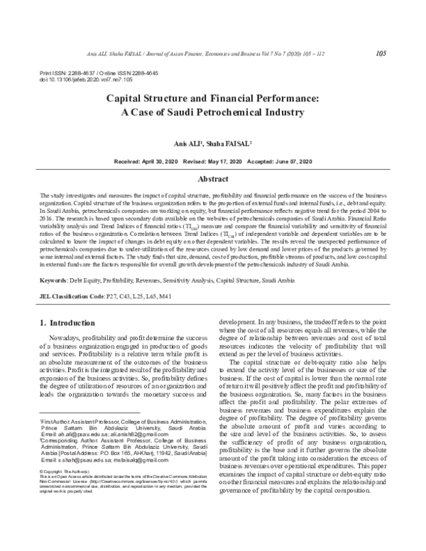(PDF) Capital Structure and Financial Performance A Case of Saudi